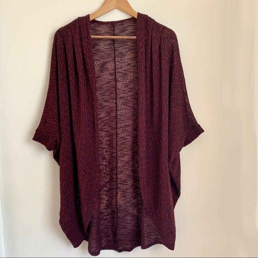 Marled Burgundy & Black Open Knit Dolman Cardigan